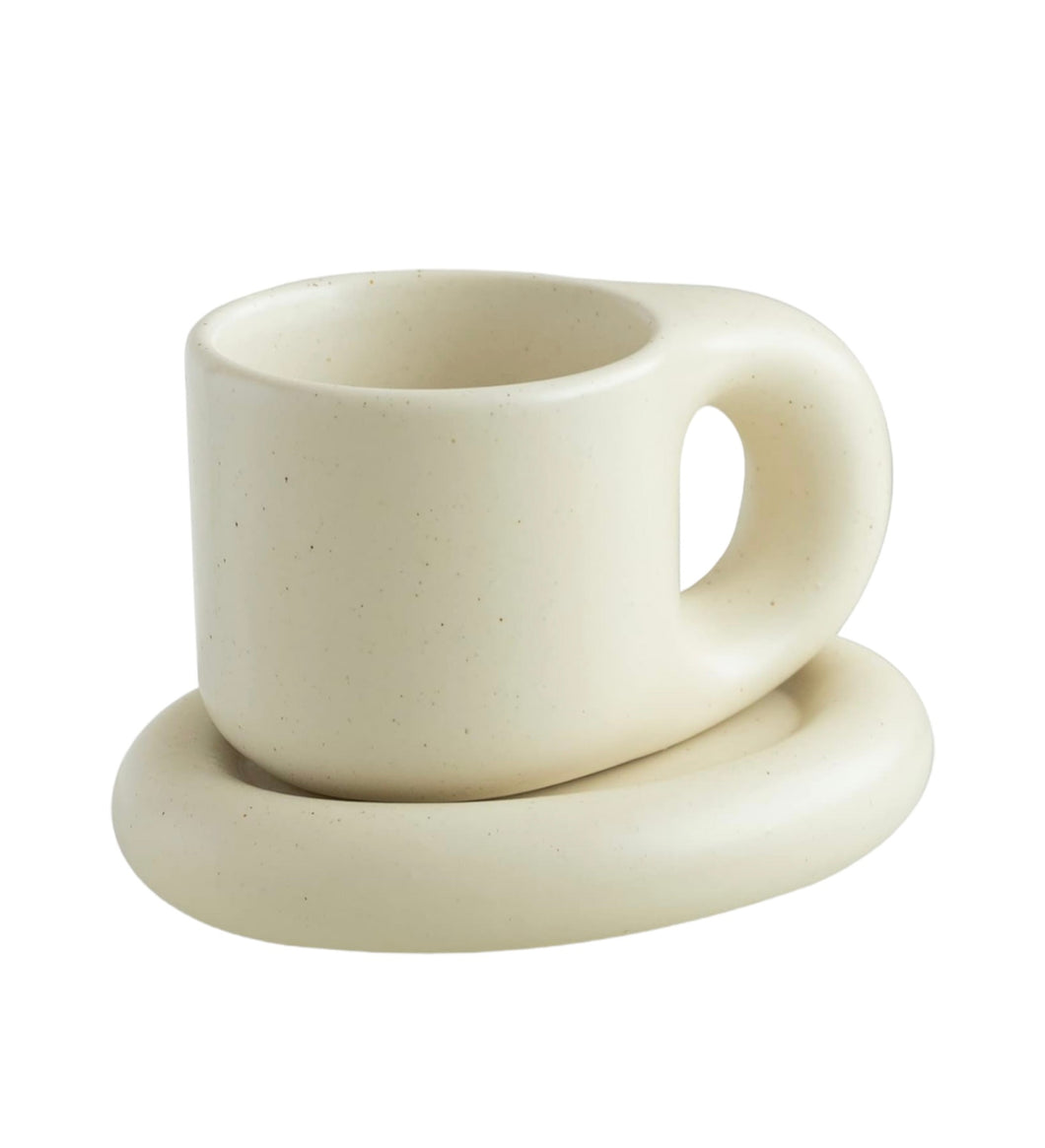 Minimal Cloud Mug + Saucer - Sand